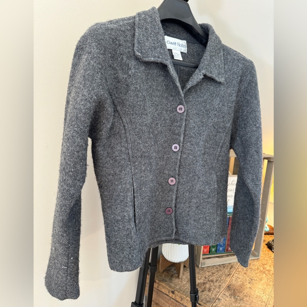 David Hollis Womens Bolero Jacket Size Medium Boiled Wool Grey - Picture 2 of 11